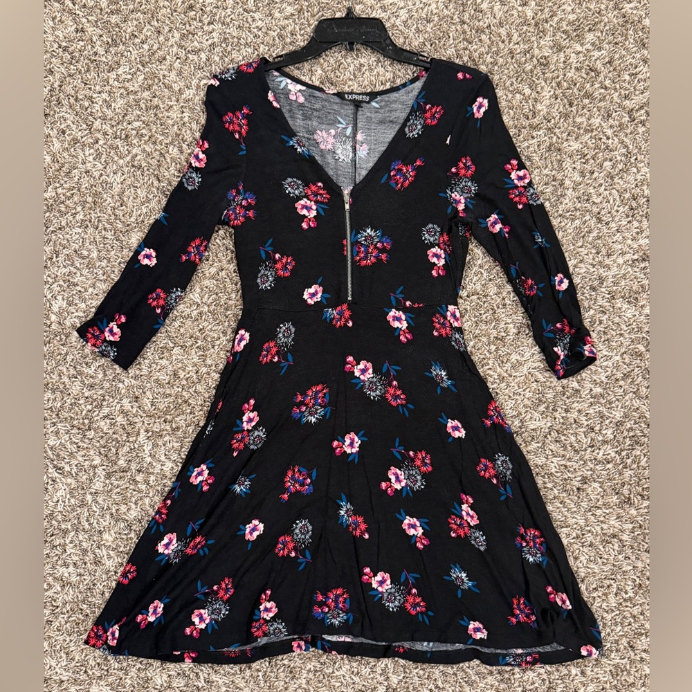 Express Black Floral Midi Dress